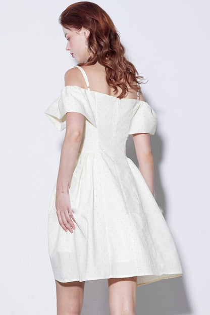 Rhinestone Puff Sleeve Dress