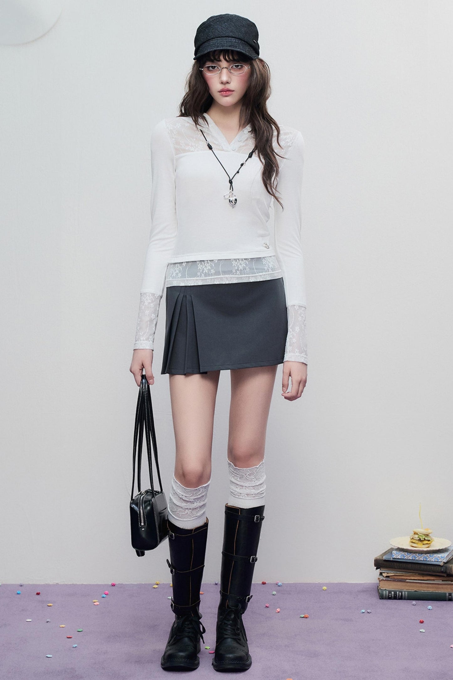 Skeleton Lace Hooded Polo Top