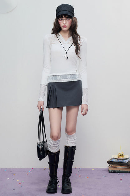 Skeleton Lace Hooded Polo Top