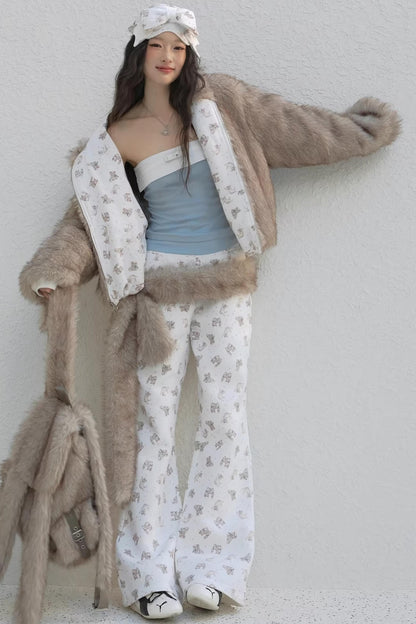 Cat Print Fleece Sweatpants
