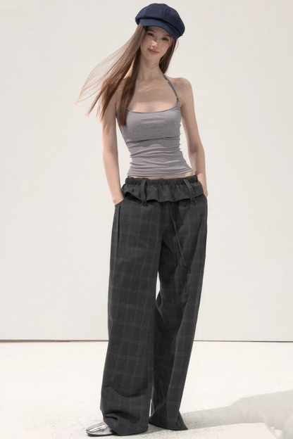 Folded Waistband Plaid Pants