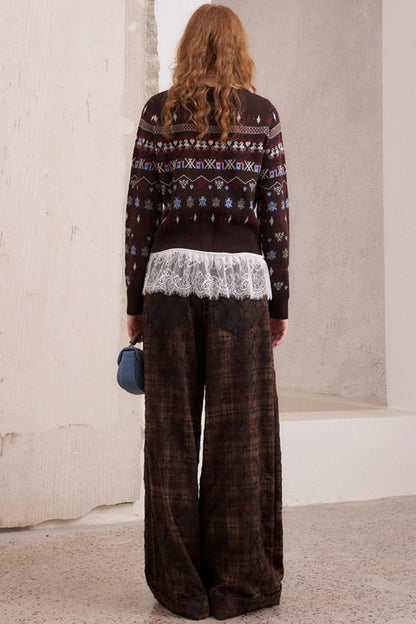 Jacquard Embroidery Slim Cardigan