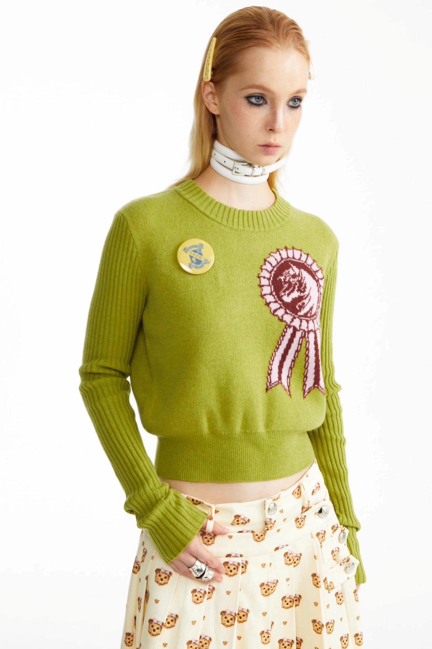 Medallion Pattern Knitted Pullover Sweater