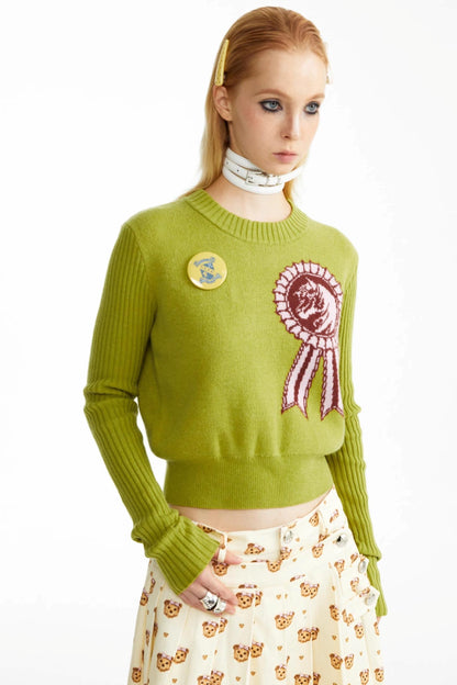 Medallion Pattern Knitted Pullover Sweater