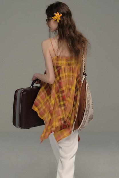 Tie-Dye Check Camisole Top