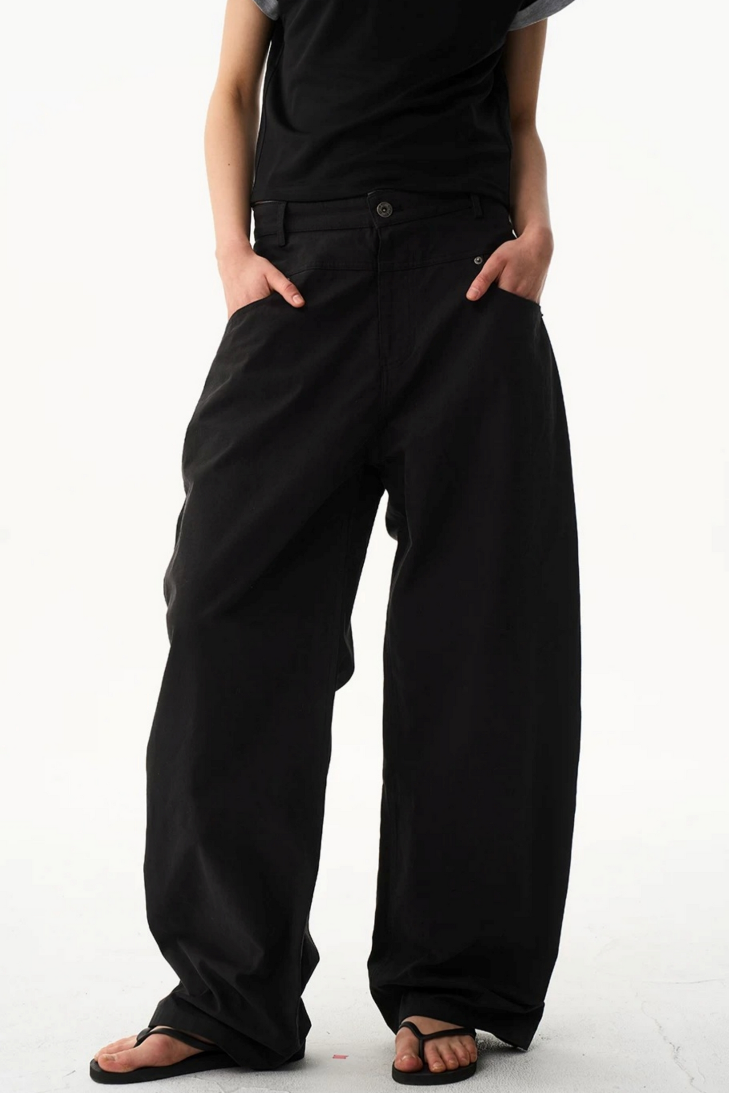 Leather Trim Straight-Leg Pants