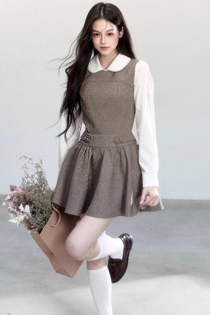 Doll Collar Shirt With Dress Set-Up