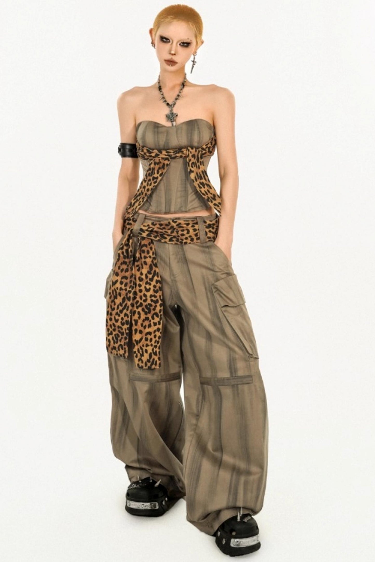 Retro Cargo Style Wide-leg Pants