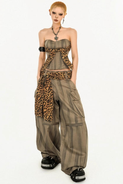 Retro Cargo Style Wide-leg Pants