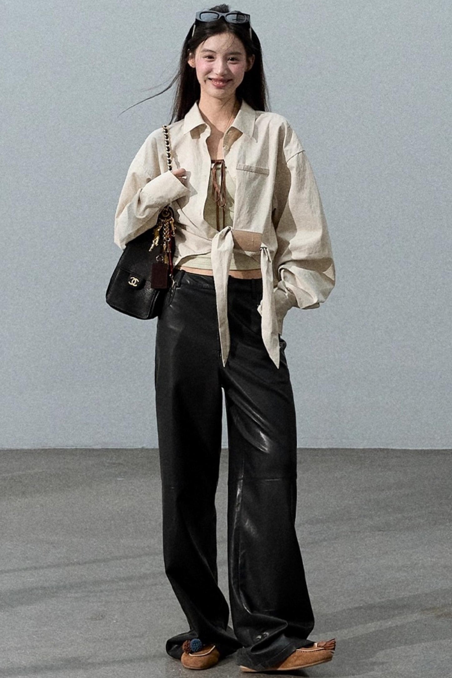 Romantic Retro Wide-leg PU Leather Pants