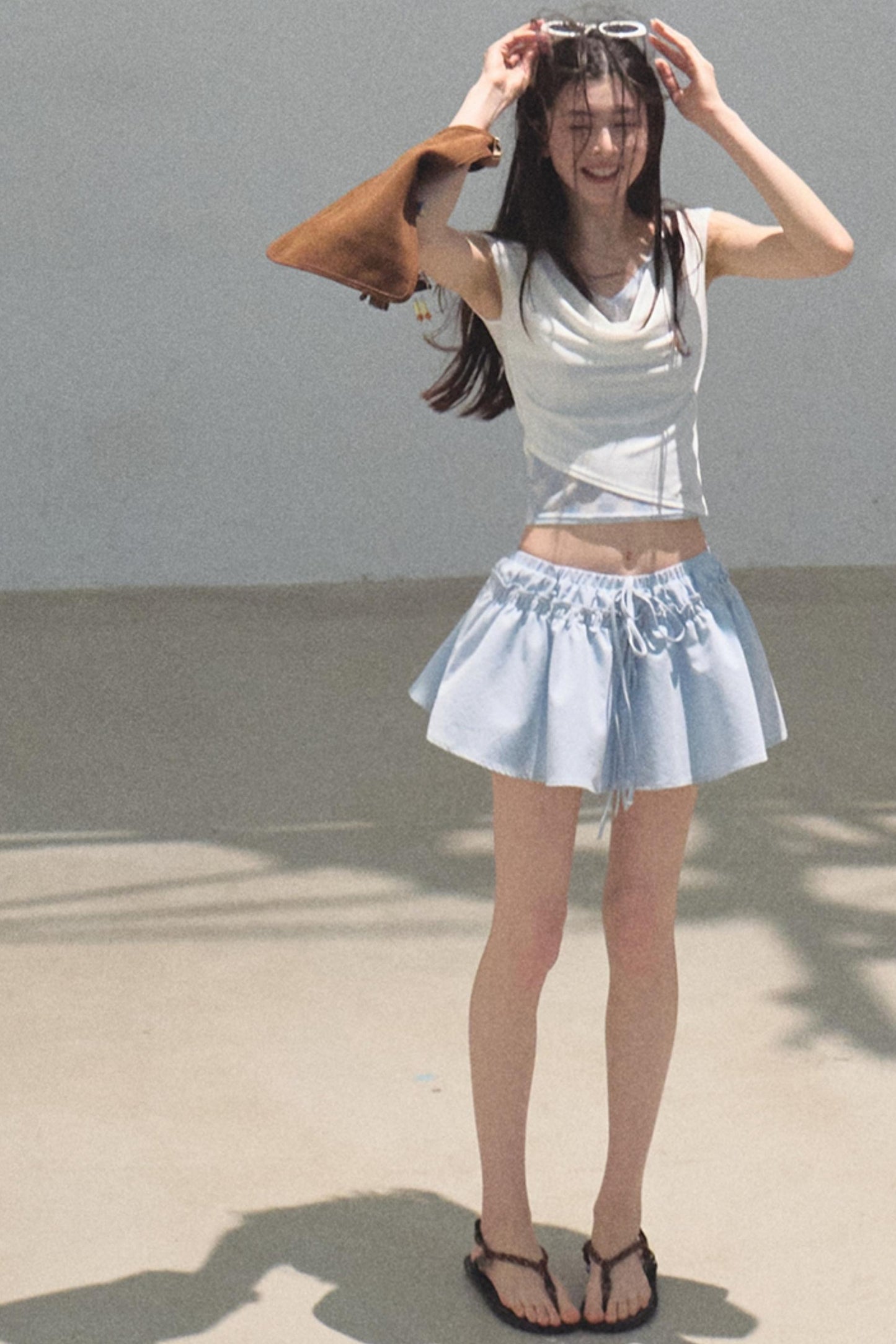 Swing Neck Check Slim Fit Crop Top