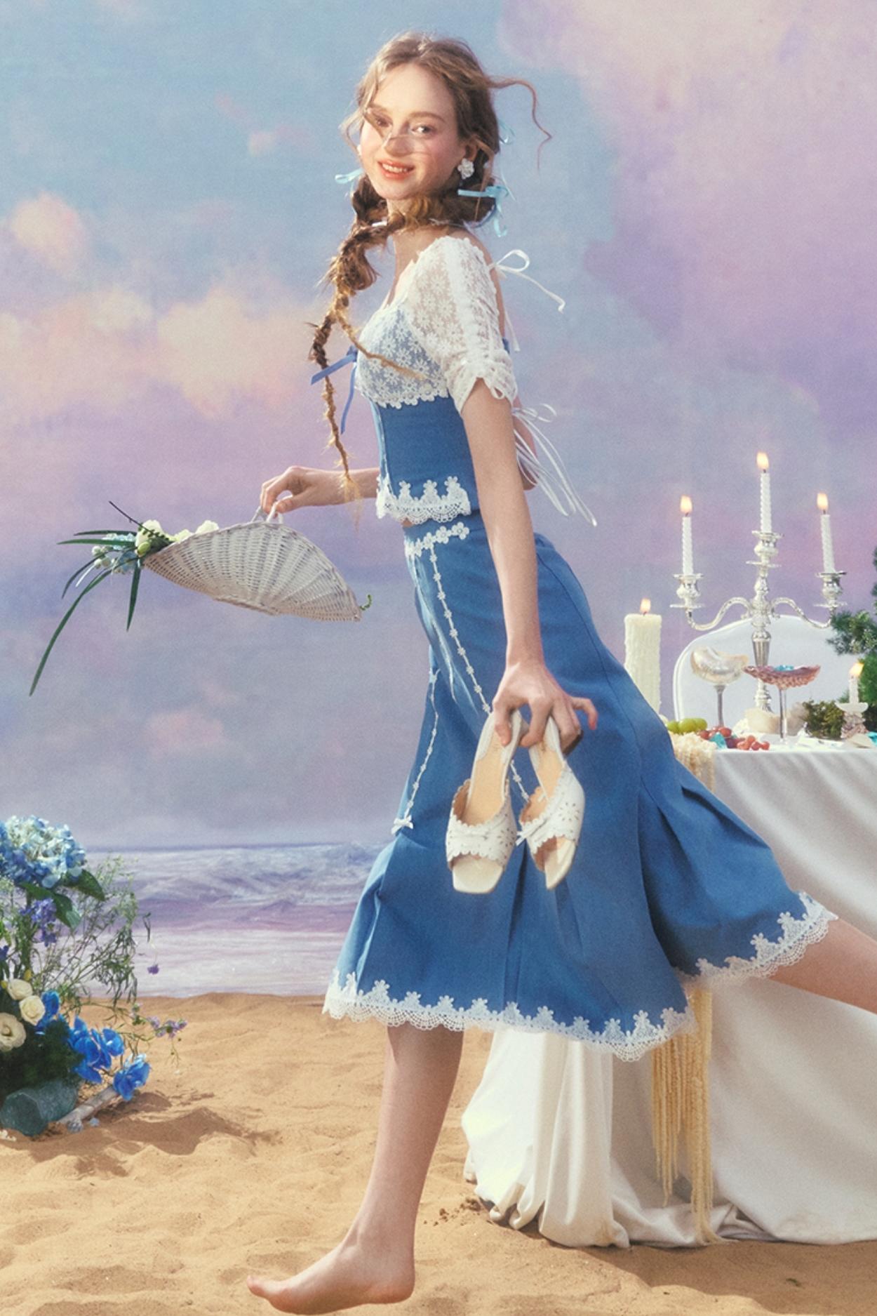 Patchwork Denim Skirt Set-Up