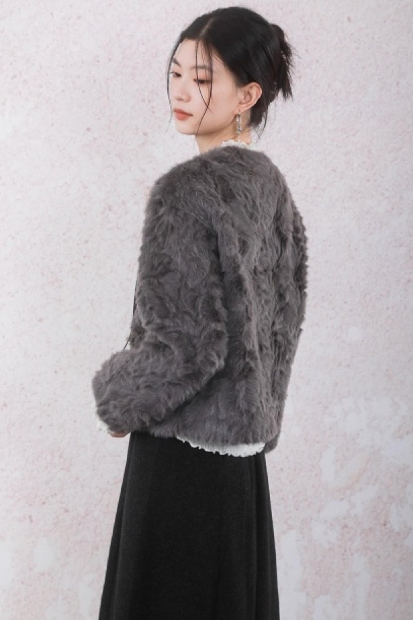 Elegant Gray-Brown Plush Jacket