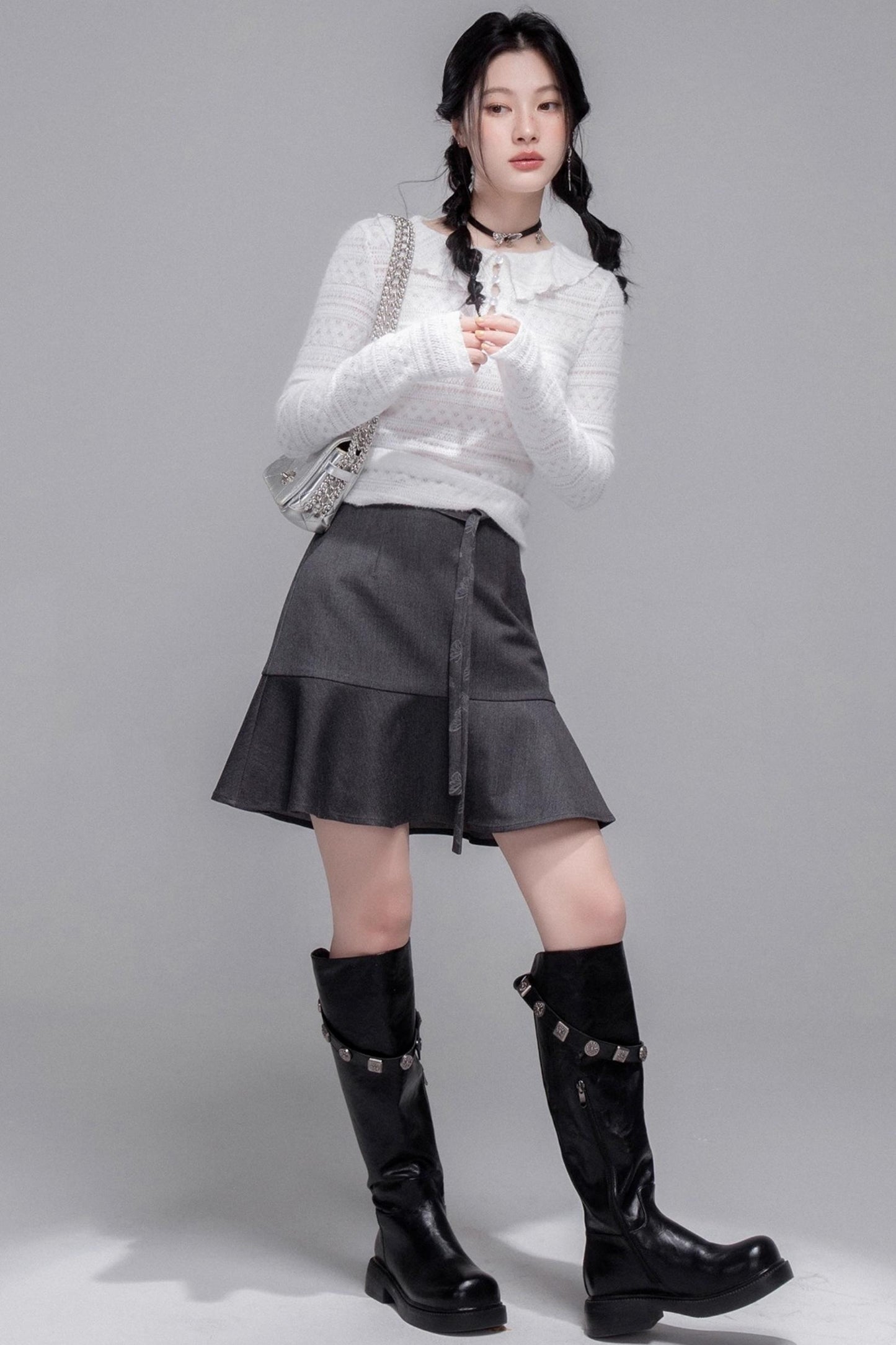 Morning Gray Patchwork Hooded Jacket Set