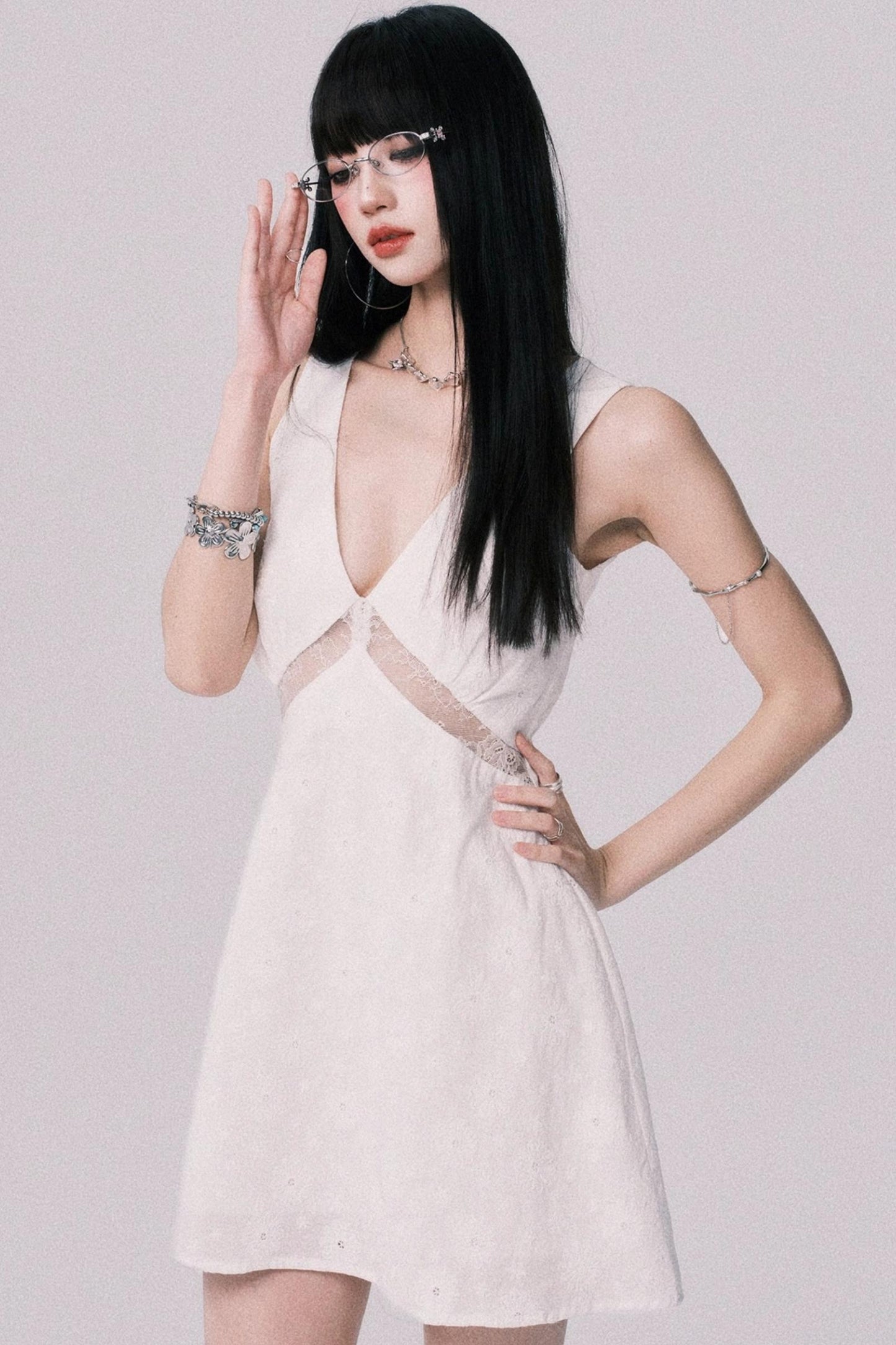 Summer Lace V-Neck Vest Dress