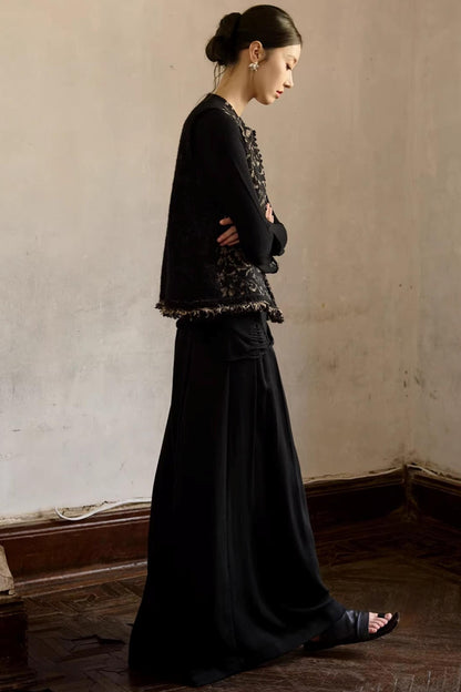 Schwarze Woll-Vintage-Jacquard-Weste Jacke