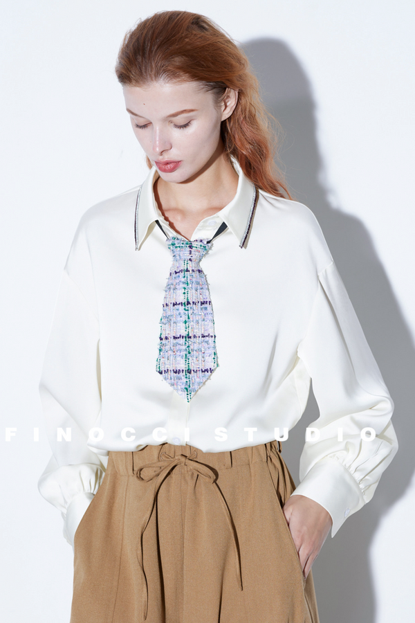 Glossy Satin Rhinestone Blouse