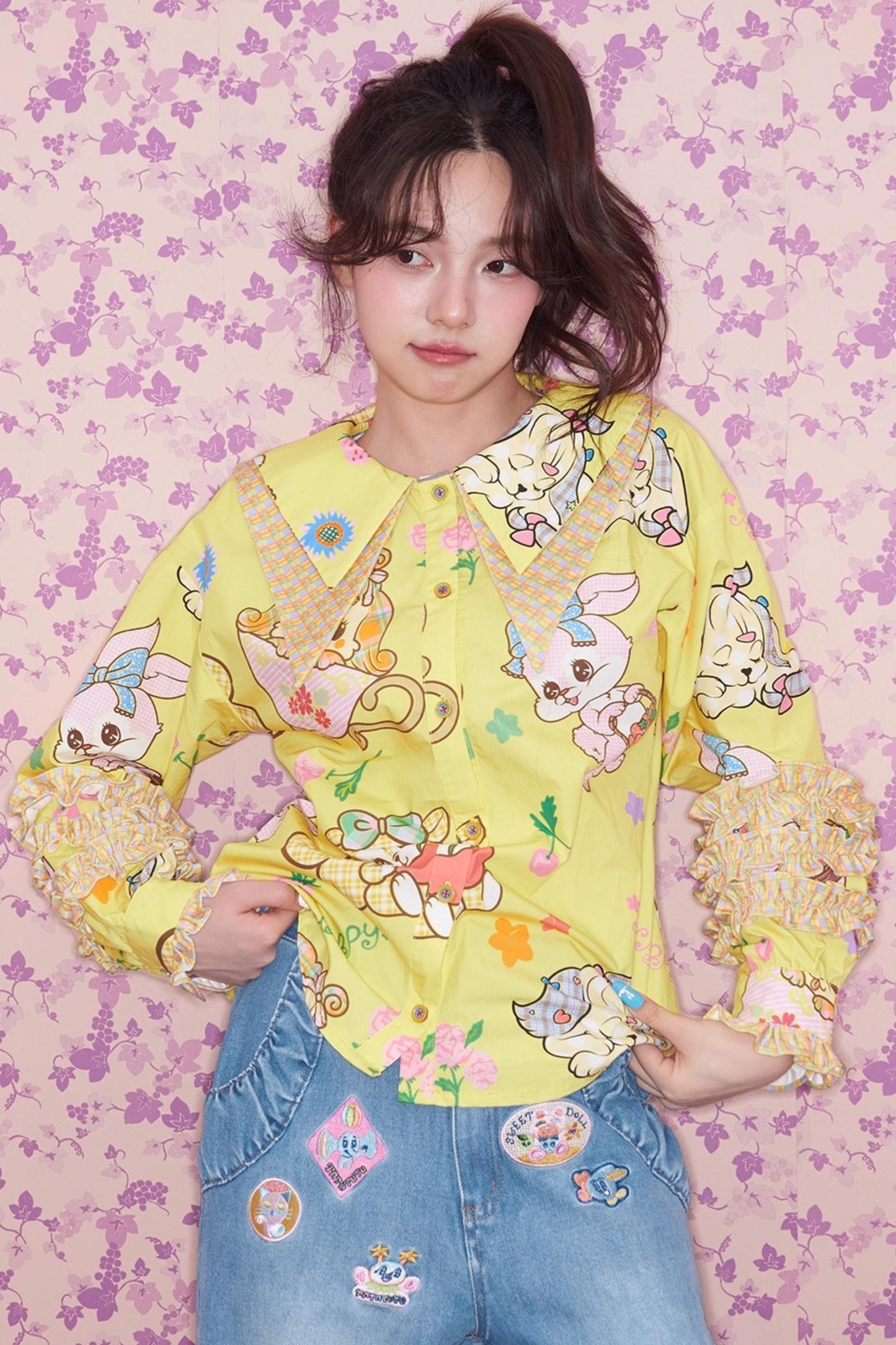 Yellow Ruffled Animal Print Shirt