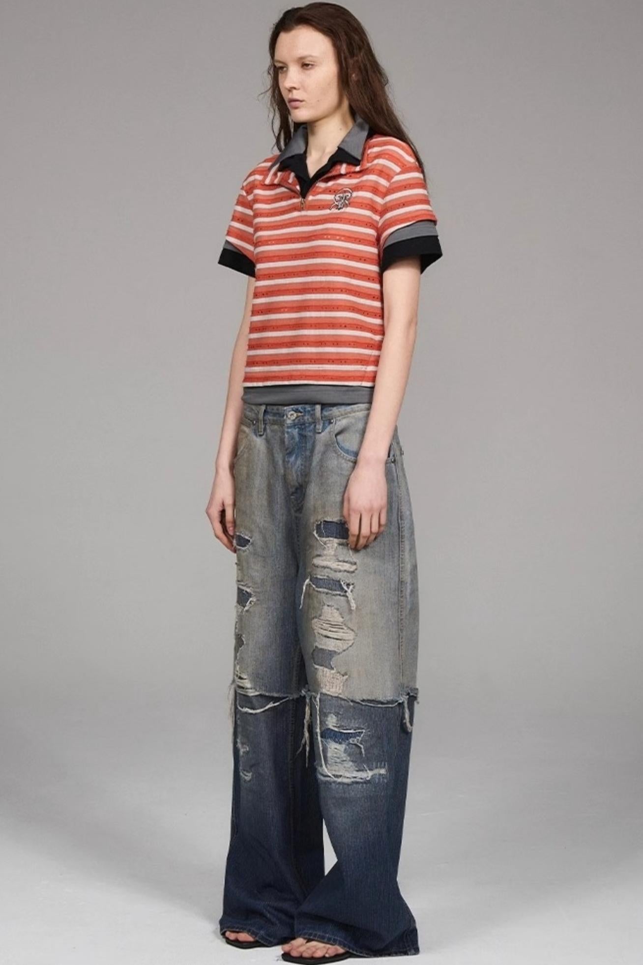 Striped Orange Polo Top