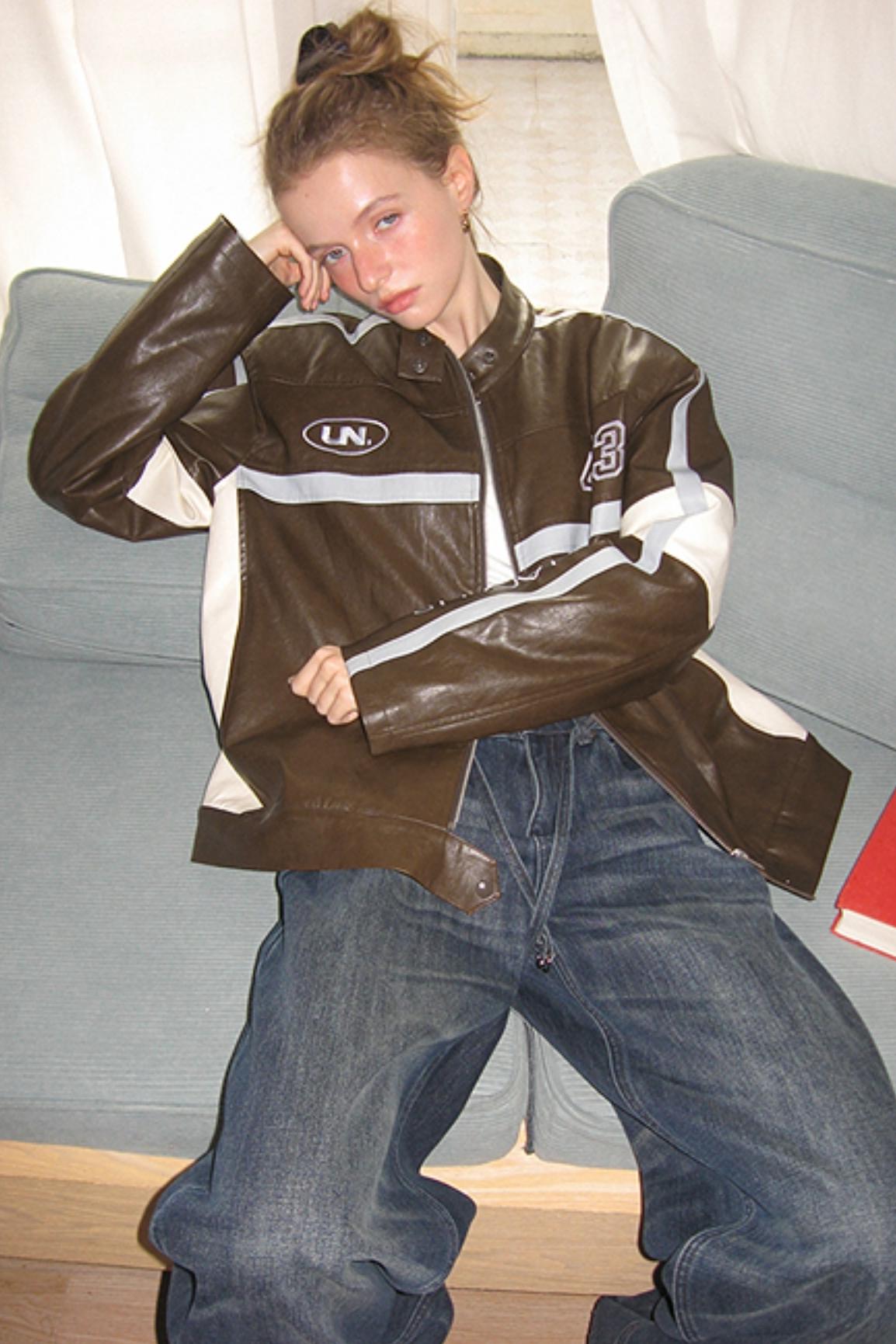 Brown Letter Embroidery Jacket