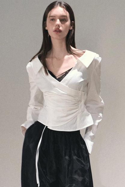 Texture Collar Stretch Shirt Top