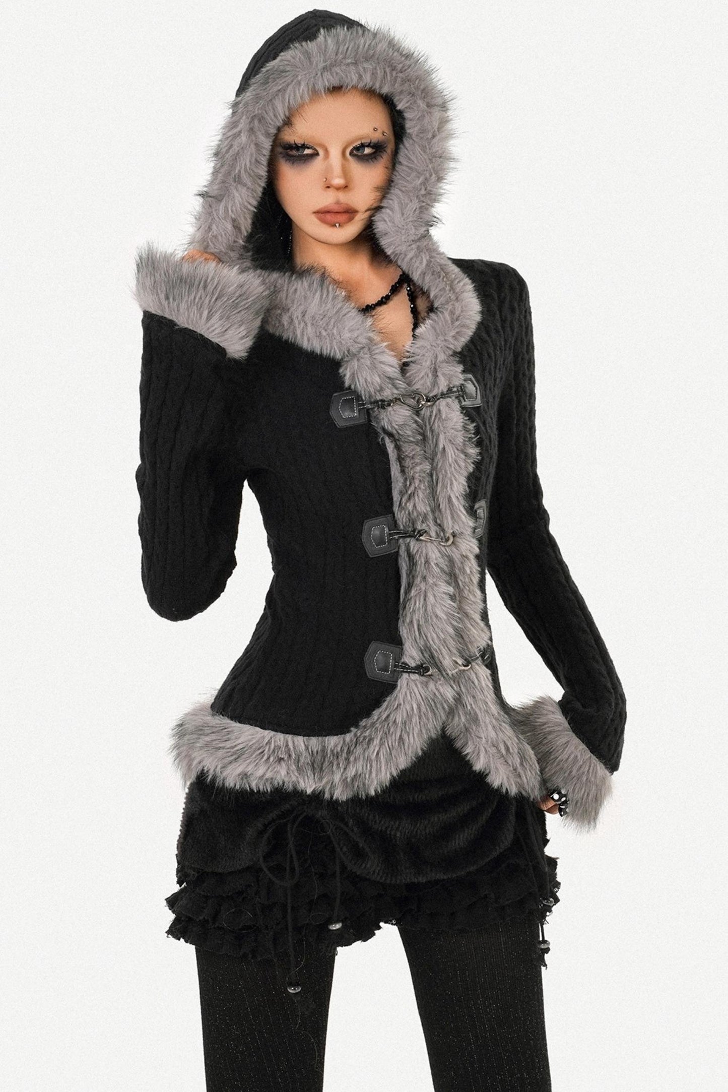 Retro Knit Fur Collar Jacket