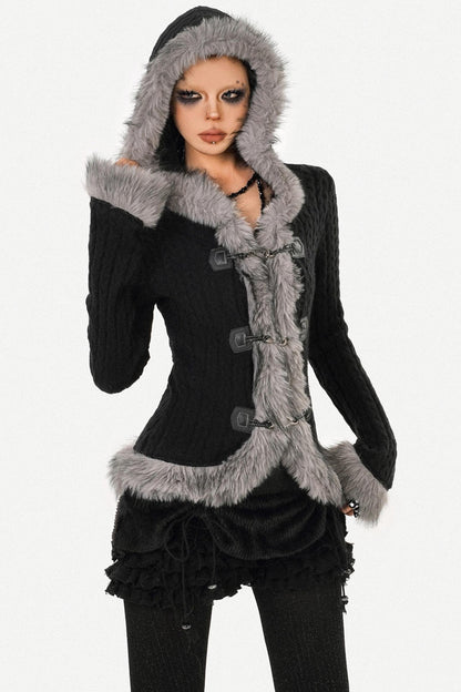 Retro Knit Fur Collar Jacket