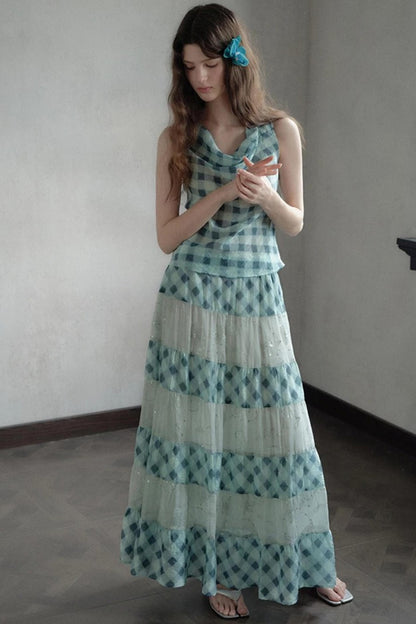 Moonfall Ice Blue Plaid Skirt
