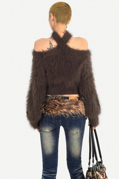 Retro Knit Off-Shoulder Sweater