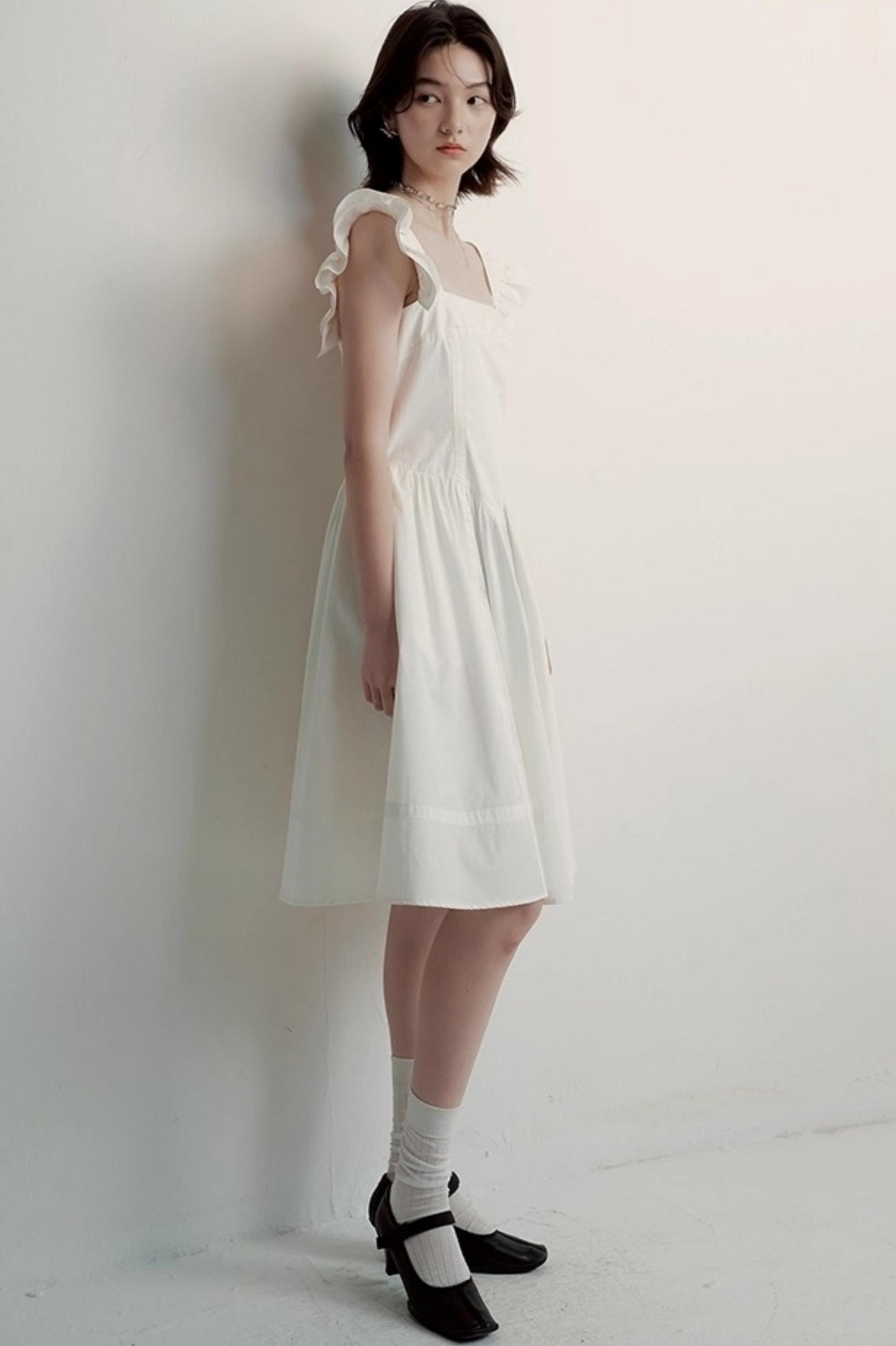 White Cotton Ruffle Dress
