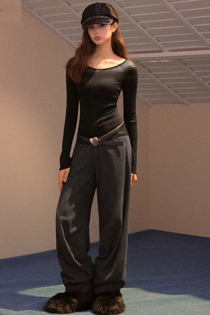 Gradient Large Neckline Knit Top