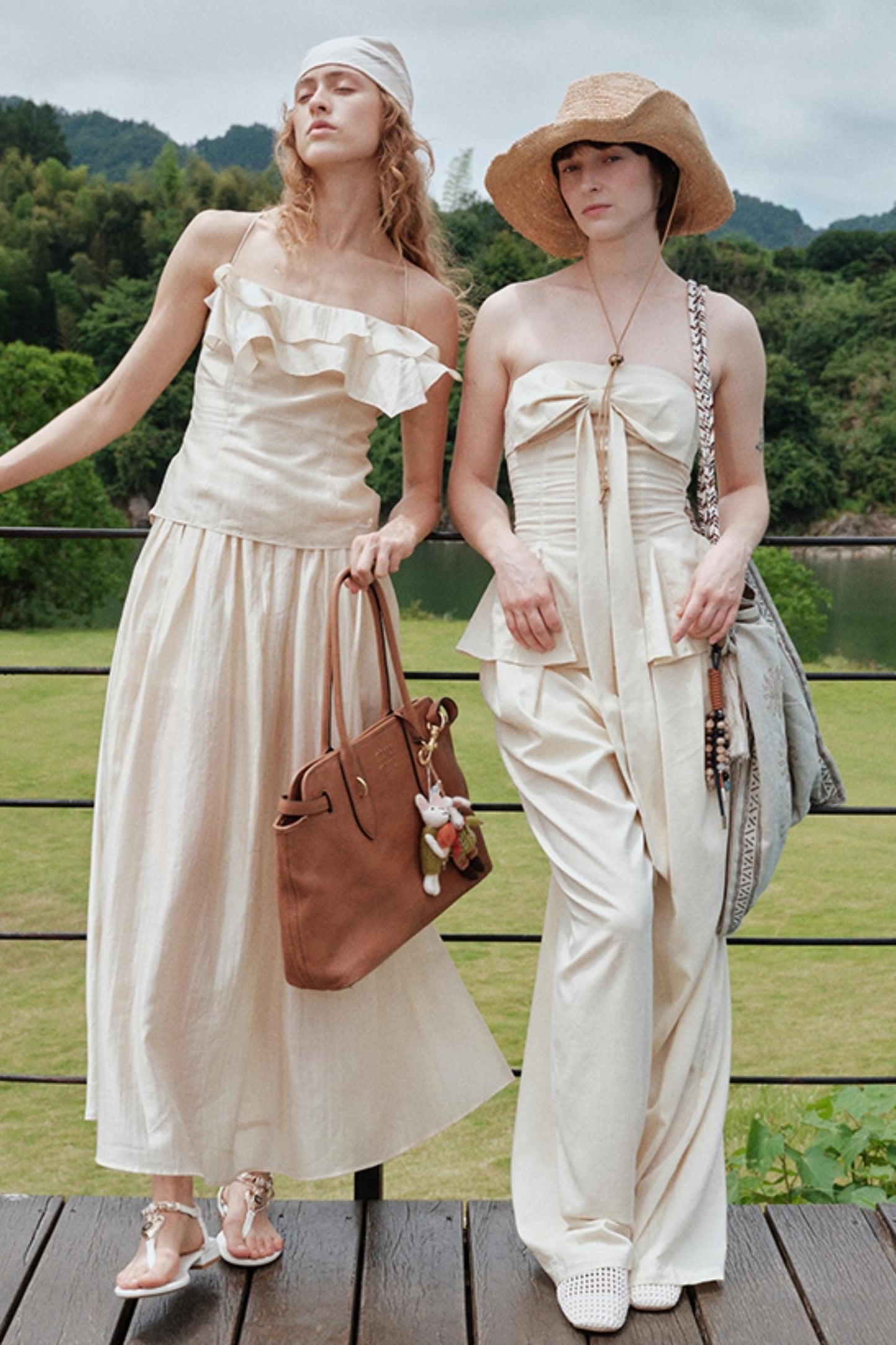 Eternal River Linen Bandeau Top & Wide-Leg Trousers Set-Up