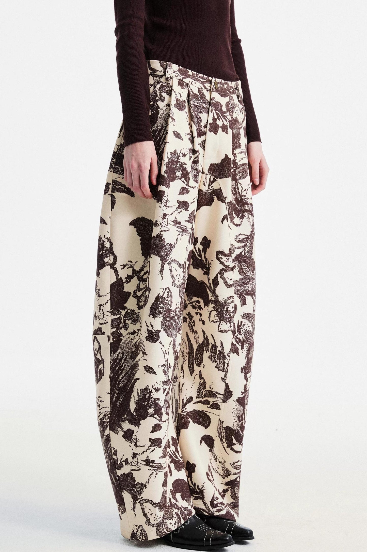 Beige Floral Scimitar Pants