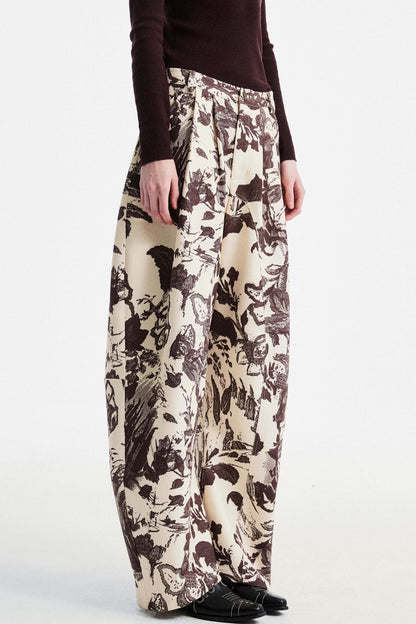 Beige Floral Scimitar Pants
