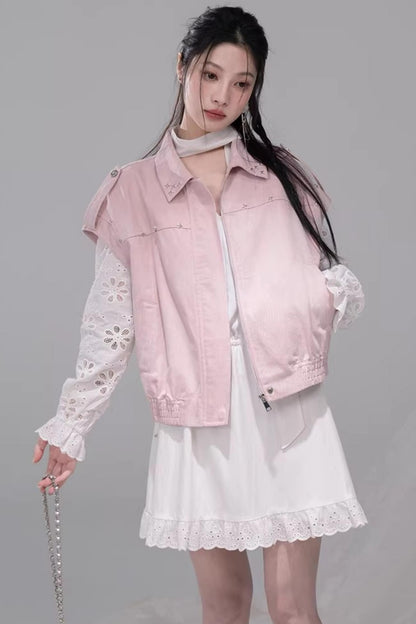 Fog Pink Denim Vest Jacket
