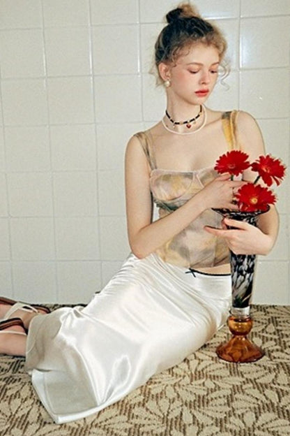 Pink Coffee Color Ink Smudge Print Camisole