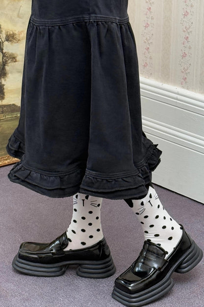 White Polka Dot Kitten Socks