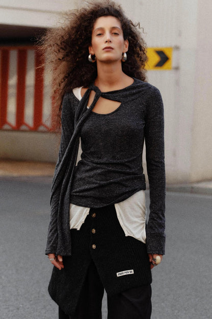 Retro Asymmetrical Knitted Top