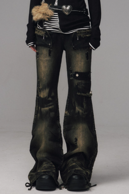 Retro Washed Flared Denim Pants