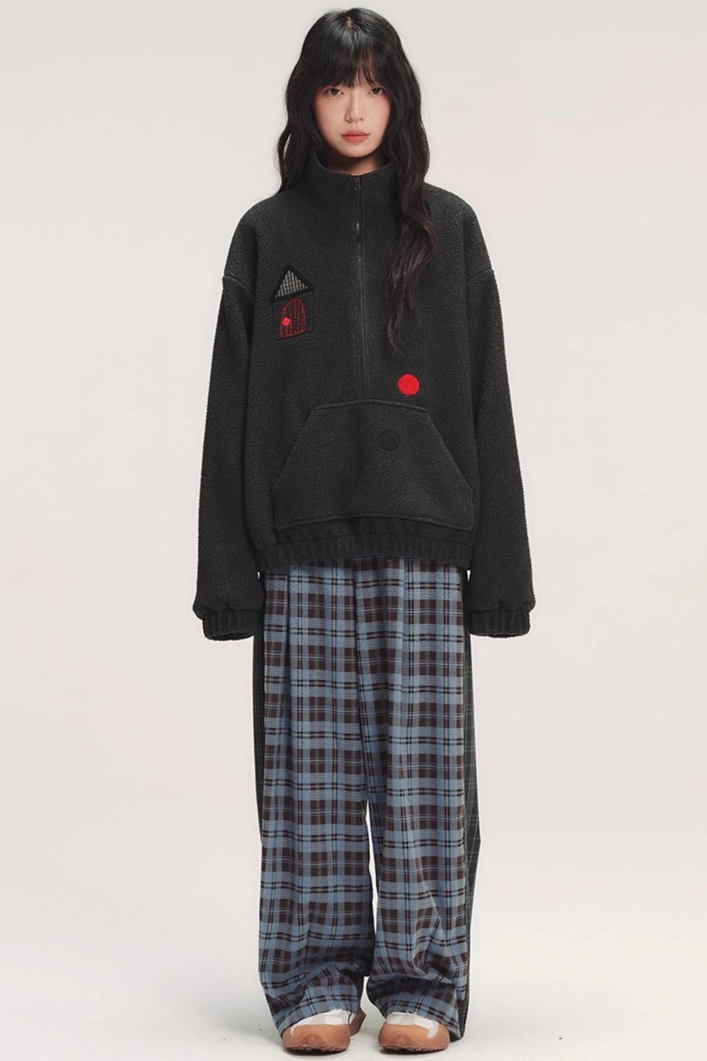 Colorful Embroidery Plaid Pants