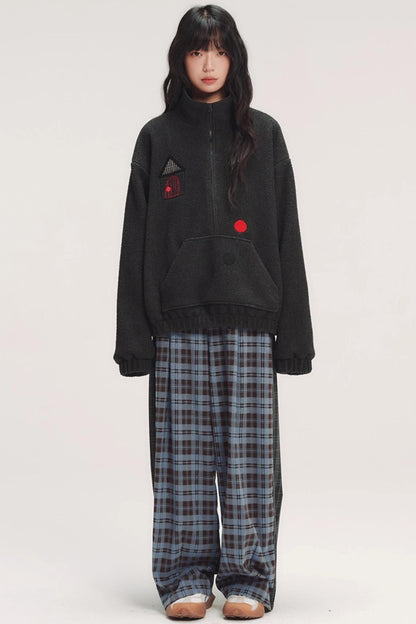 Colorful Embroidery Plaid Pants