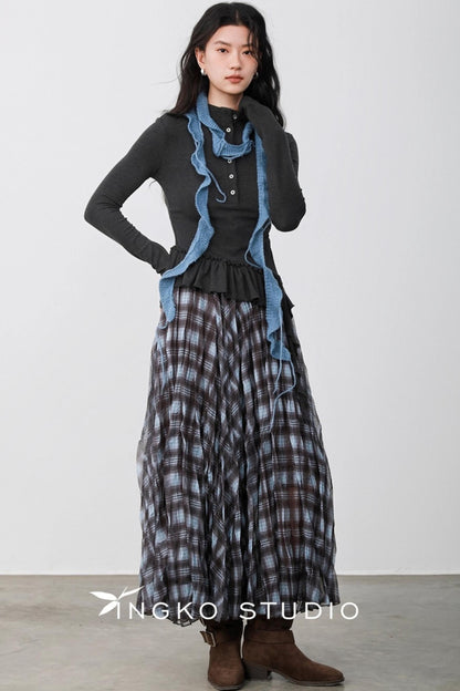 Blue Plaid Gauze Skirt