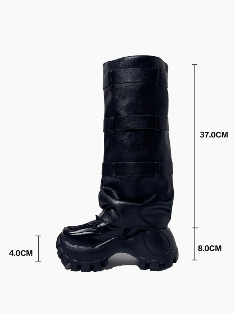 Y2K Punk Style Triple Belt High Heel Long Boots