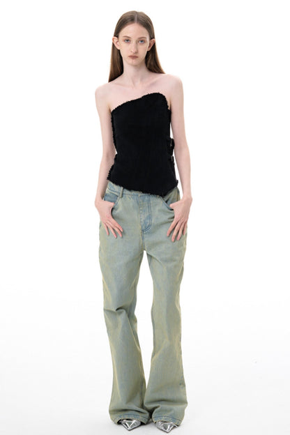 Aged Blue Wide Leg Jeans