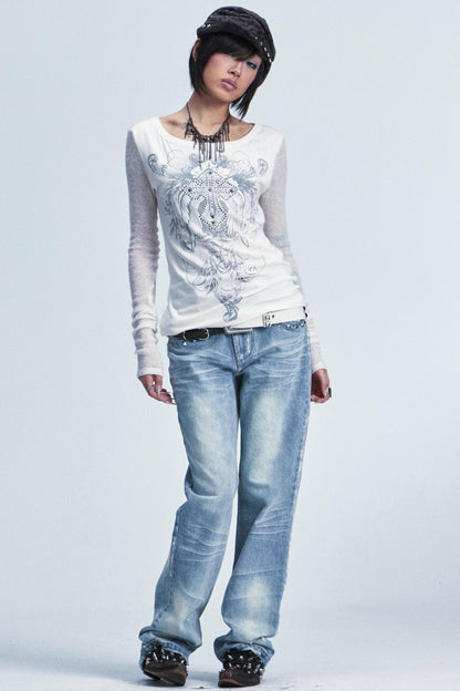 Vintage Washed Distressed Jeans Pants