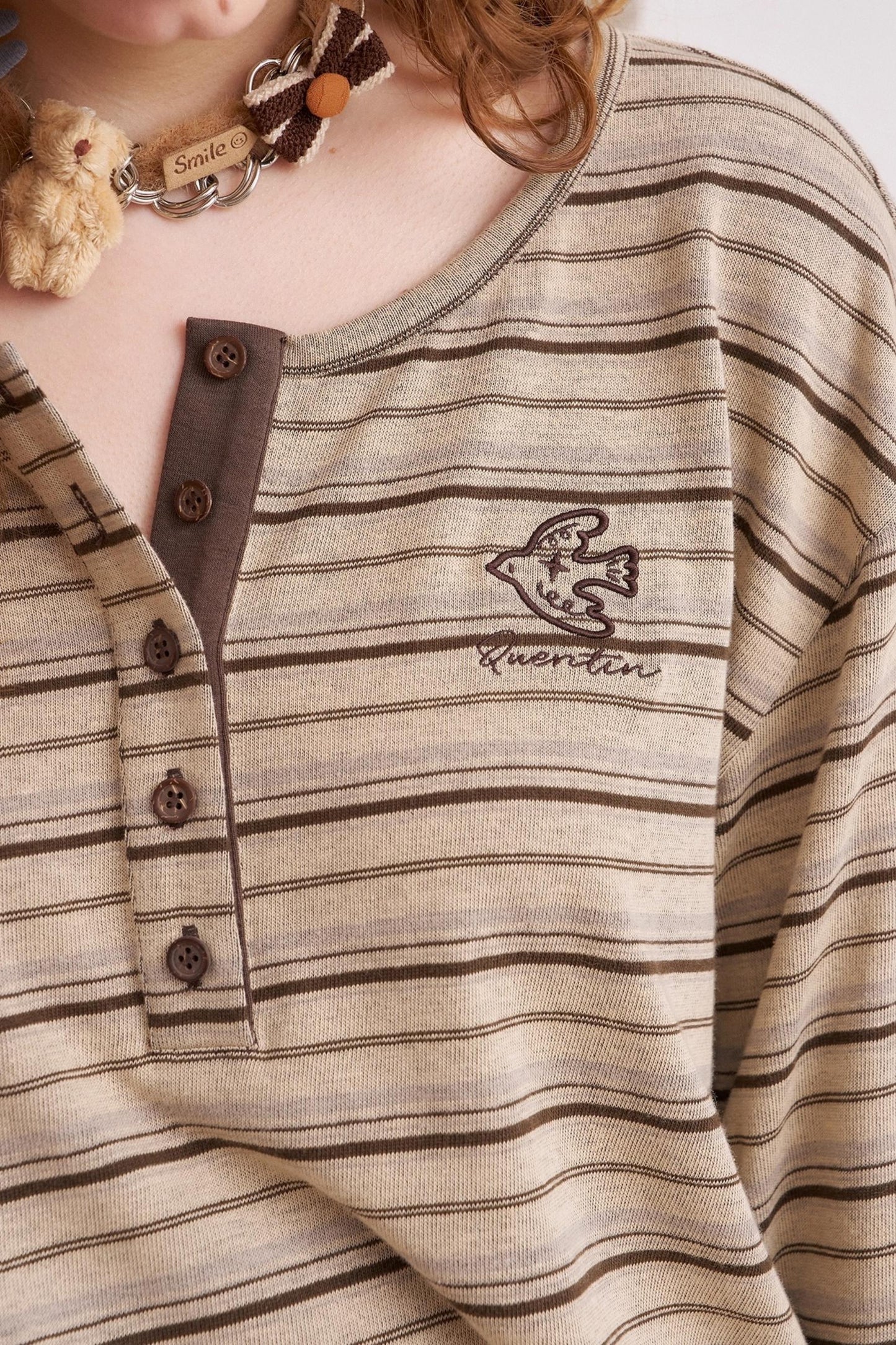 Vintage Brown Striped Loose T-Shirt