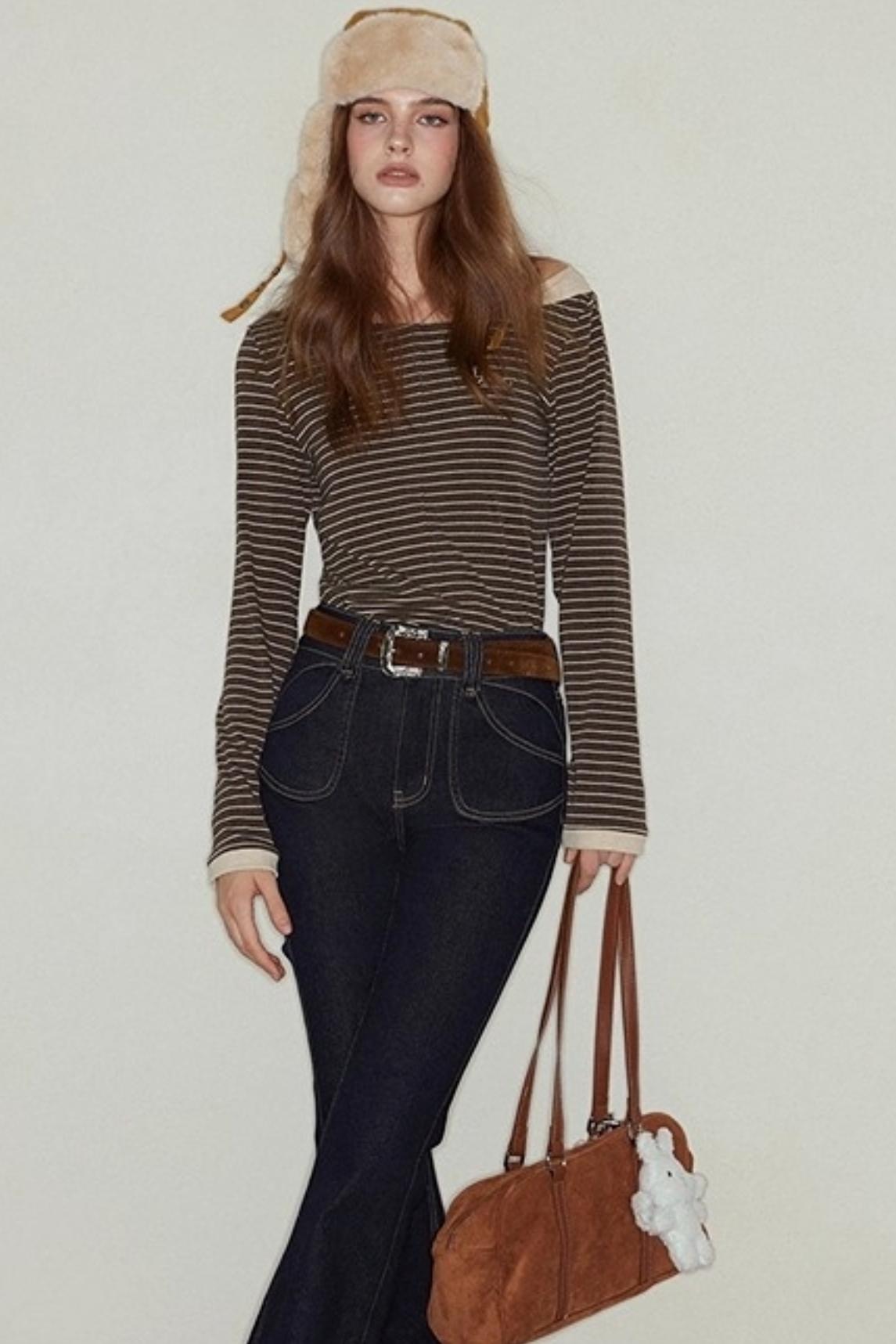 Irregular Topline Slim Bootcut Jeans