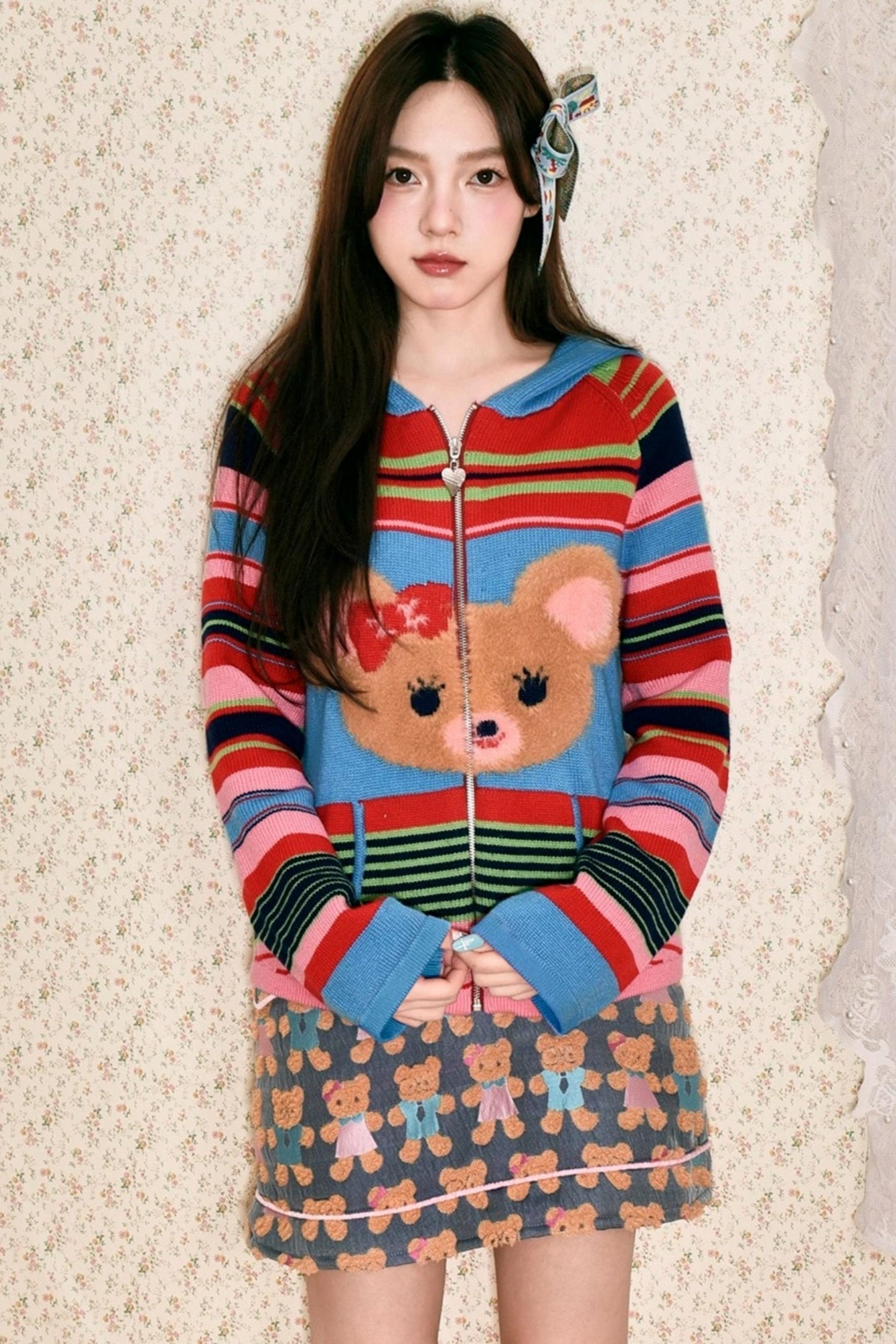 Jacquard Bear Contrast Skirt