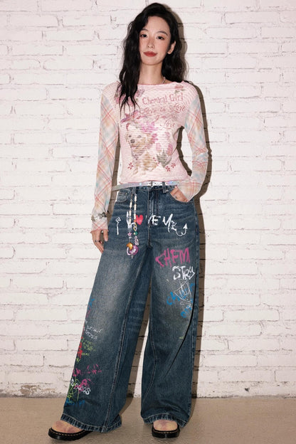 Childish Graffiti Wide-Leg Jeans