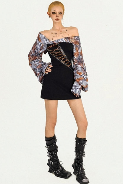 Original Spice Patchwork One-Shoulder Dress